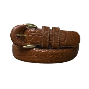 Milos Brown Crocodile Embossed Genuine Leather Belt Made in Italy Size Medium
